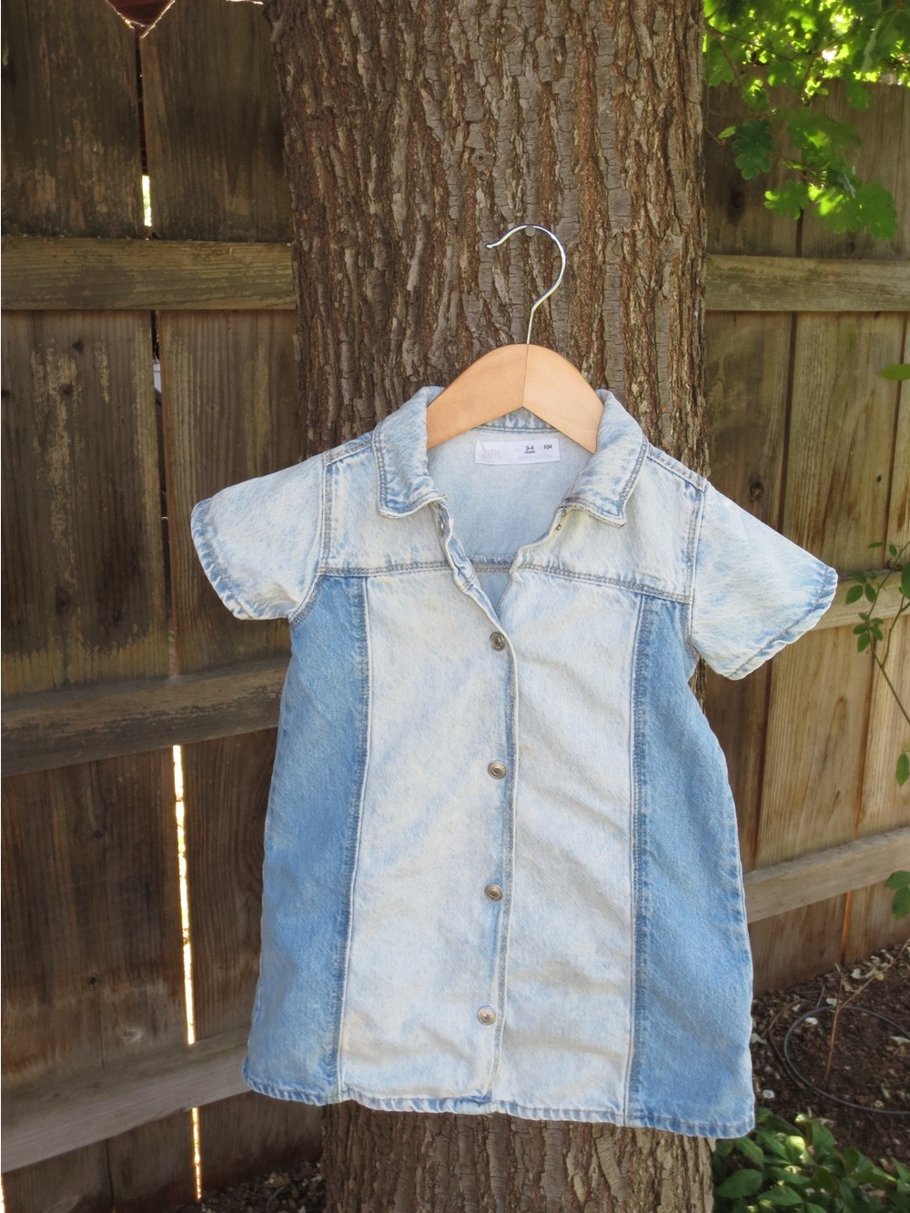 Zara Light and Medium Blue Denim Short-Sleeve Dress